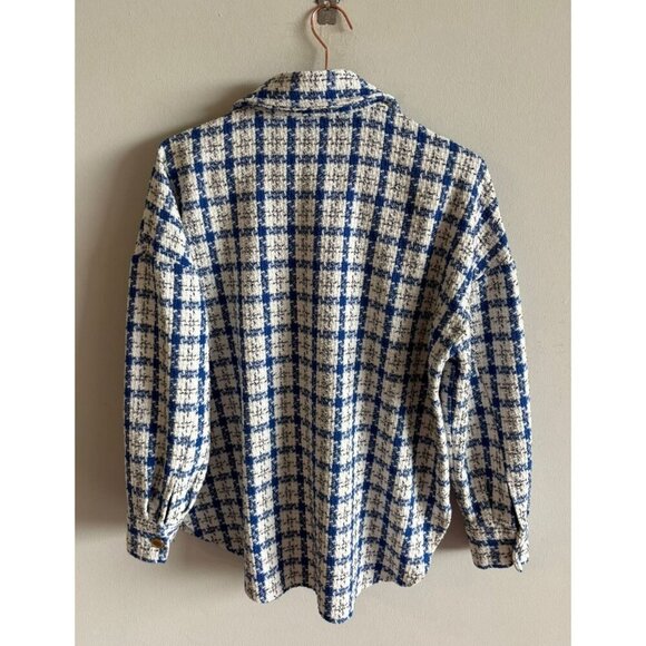 LCW Vision Womens Long Sleeve Button Down Shirt Jacket White Blue Plaid Sz M/L - Picture 2 of 10